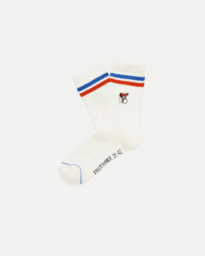 Erstwhile Chaussettes| Ivoire - Rayures rouges et bleues - Mars 2025